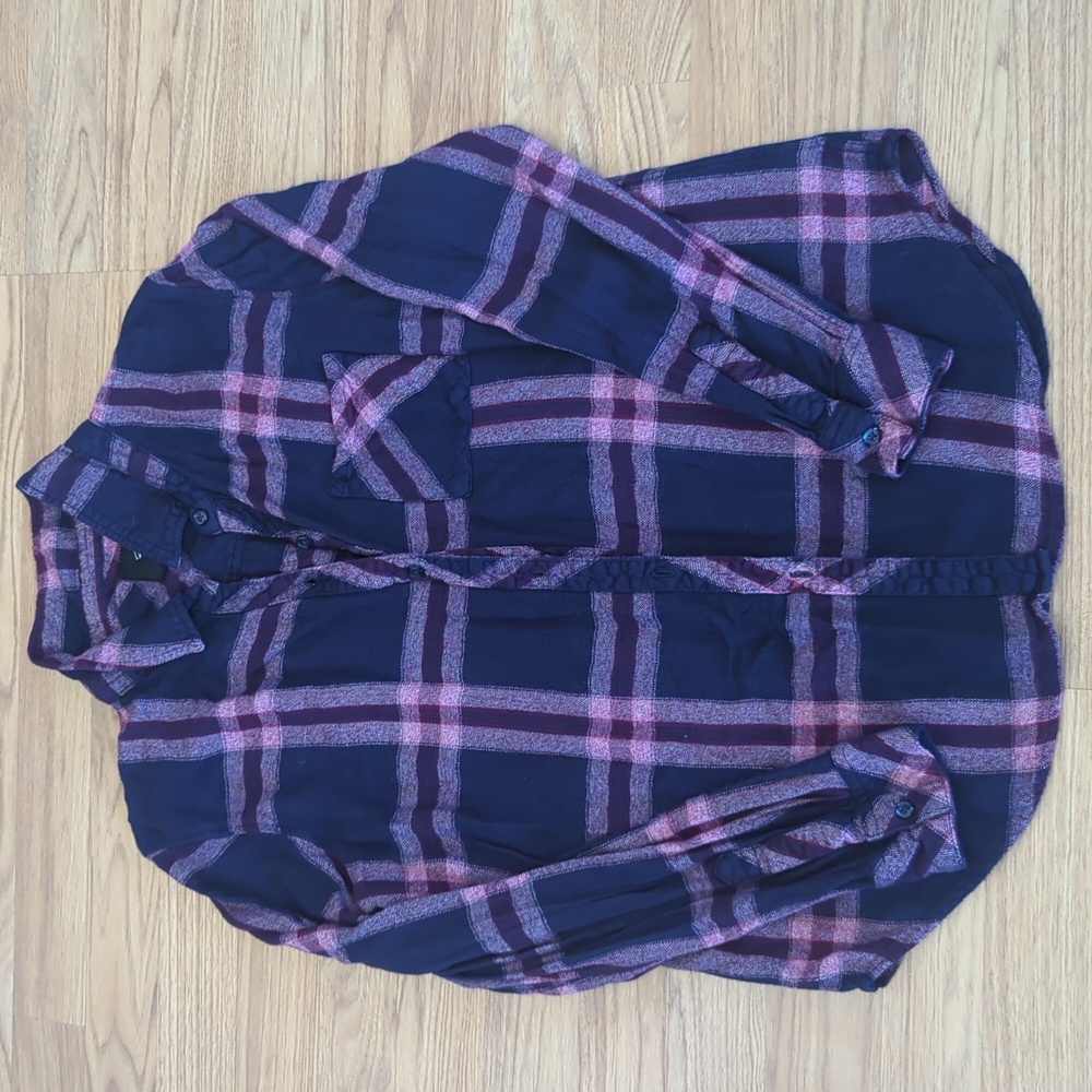 Rails Navy and Pink Plaid Button Down Shirt